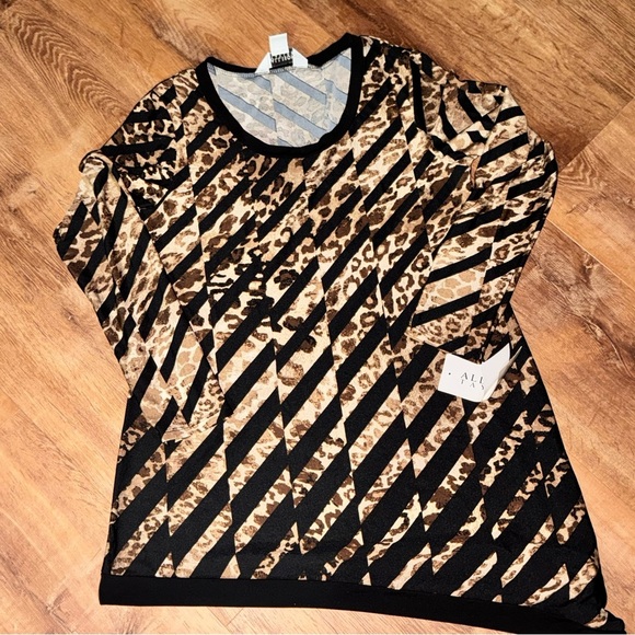 Allison Taylor Tops - Allison Taylor Tunic Women’s L Top Black Brown Leopard  Asymmetrical Hem Y2K NWT